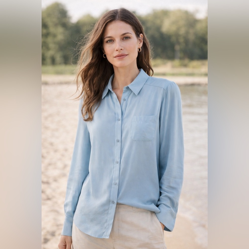 Tory Burch 100% Silk Button Down Shirt, size 8